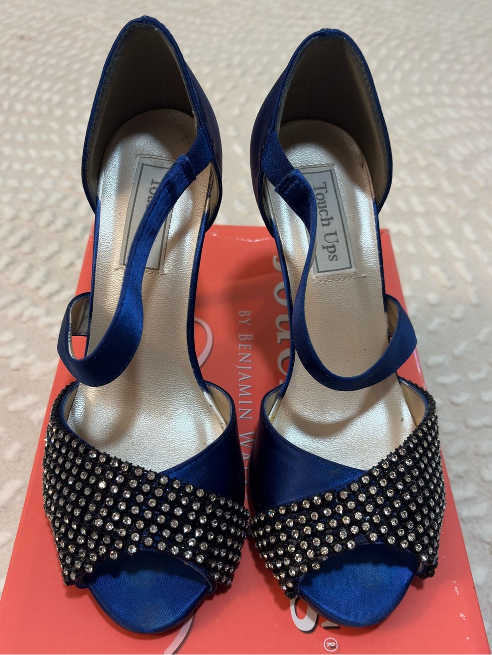 Touch Ups Sapphire Blue Satin Rhinestone Peep-Toe Heels
